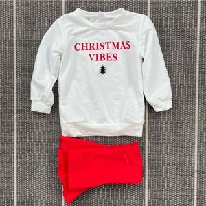'Christmas Vibes' Holiday Sweater + Red Flared Ribbed Pants